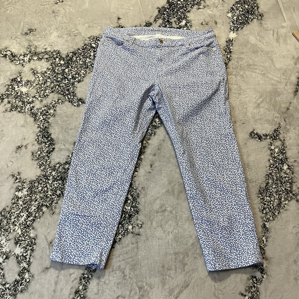 Michael Kors Jeans Womens Size 14W Blue Izzy Printed Cropped Skinny Mid Rise